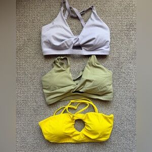 Amazon Yeoreo Voyjoy Three Sports Bras in White, Olive, and Yellow